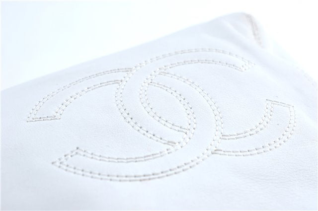 Authentic CHANEL Calf Skin Plastic CC Logo Shoulder Hand Bag White J1170