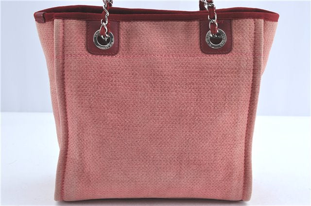 Authentic CHANEL Deauville Line CC Shoulder Tote Bag Canvas Leather Pink J1177