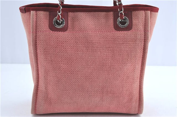 Authentic CHANEL Deauville Line CC Shoulder Tote Bag Canvas Leather Pink J1177