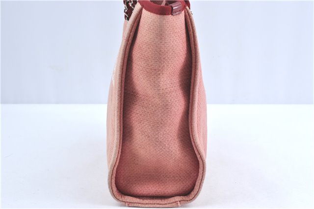 Authentic CHANEL Deauville Line CC Shoulder Tote Bag Canvas Leather Pink J1177