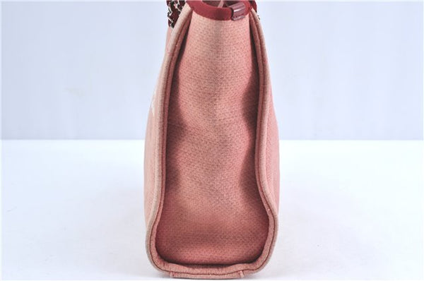 Authentic CHANEL Deauville Line CC Shoulder Tote Bag Canvas Leather Pink J1177