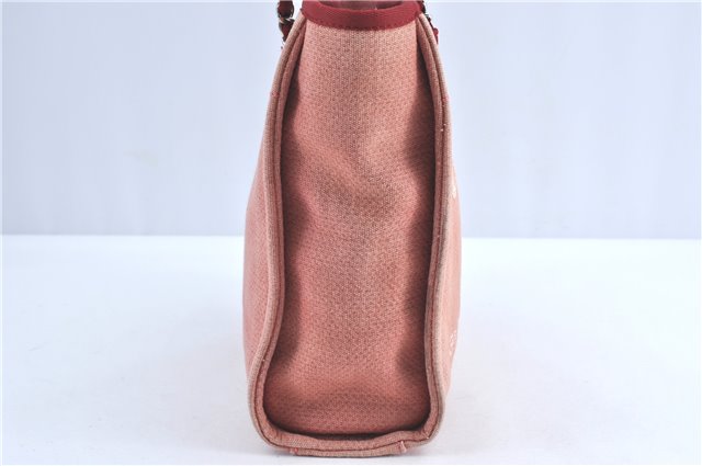 Authentic CHANEL Deauville Line CC Shoulder Tote Bag Canvas Leather Pink J1177
