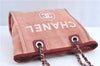Authentic CHANEL Deauville Line CC Shoulder Tote Bag Canvas Leather Pink J1177