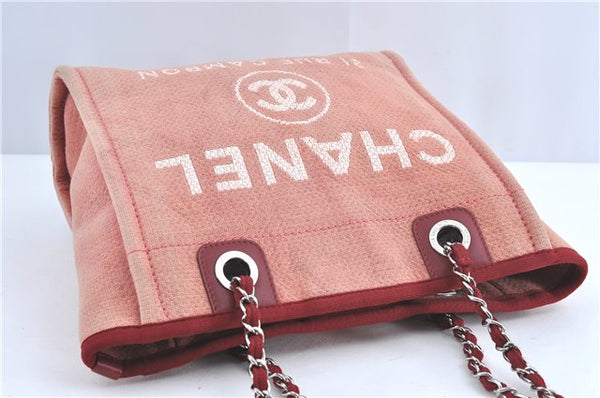 Authentic CHANEL Deauville Line CC Shoulder Tote Bag Canvas Leather Pink J1177
