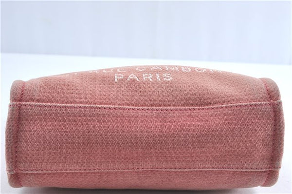 Authentic CHANEL Deauville Line CC Shoulder Tote Bag Canvas Leather Pink J1177