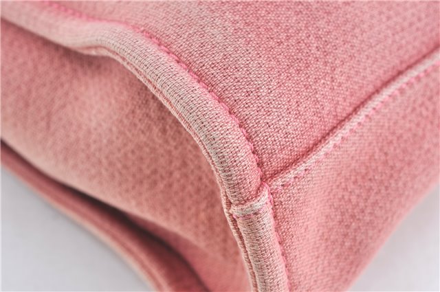 Authentic CHANEL Deauville Line CC Shoulder Tote Bag Canvas Leather Pink J1177