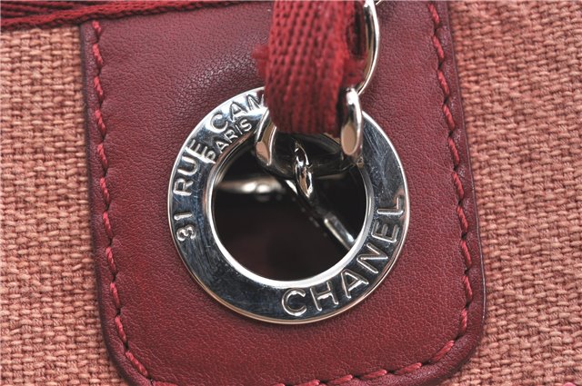 Authentic CHANEL Deauville Line CC Shoulder Tote Bag Canvas Leather Pink J1177