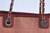 Authentic CHANEL Deauville Line CC Shoulder Tote Bag Canvas Leather Pink J1177