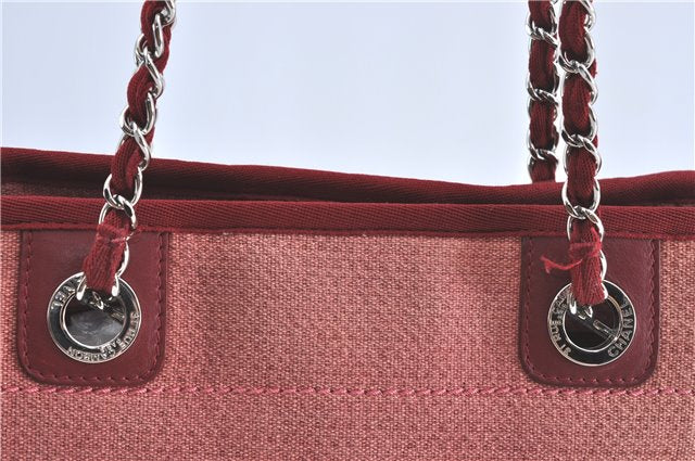 Authentic CHANEL Deauville Line CC Shoulder Tote Bag Canvas Leather Pink J1177