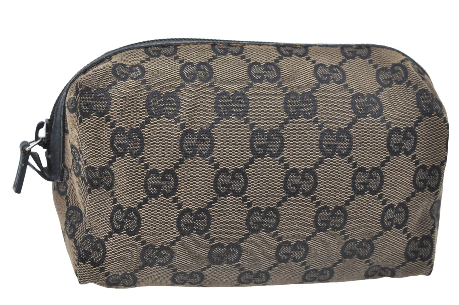 Authentic GUCCI Pouch Purse GG Canvas Leather 0391117 Black J1187