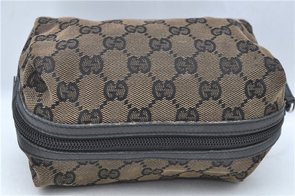 Authentic GUCCI Pouch Purse GG Canvas Leather 0391117 Black J1187