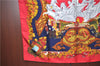 Authentic HERMES Carre 90 Scarf "LE PARADIS DU ROY" Silk Red Gold Navy J1188