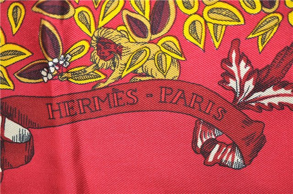 Authentic HERMES Carre 90 Scarf "LE PARADIS DU ROY" Silk Red Gold Navy J1188