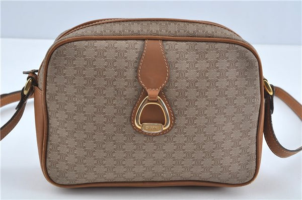 Authentic CELINE Macadam Blason Shoulder Cross Body Bag PVC Leather Beige J1192