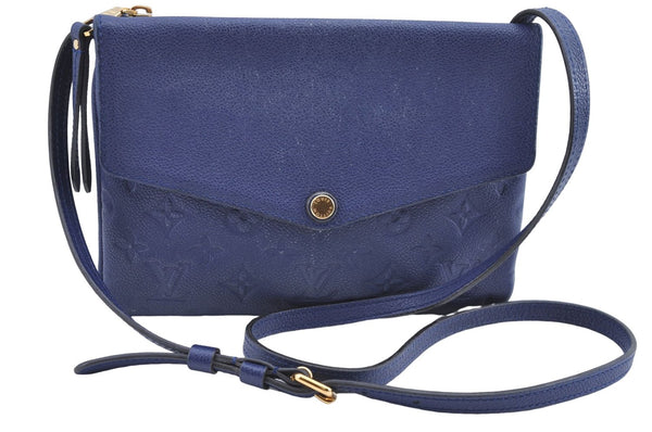 Auth Louis Vuitton Empreinte Twice Shoulder Cross Bag Navy Blue M50262 LV J1205