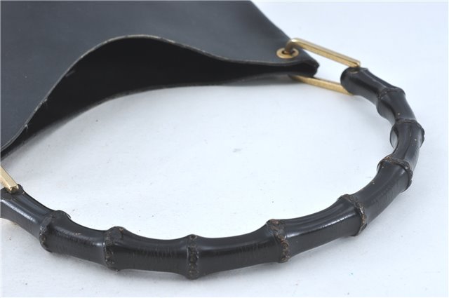 Authentic GUCCI Bamboo Shoulder Hand Bag Purse Leather Black J1211