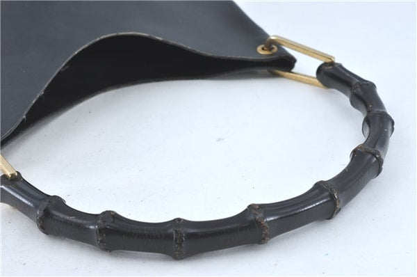 Authentic GUCCI Bamboo Shoulder Hand Bag Purse Leather Black J1211