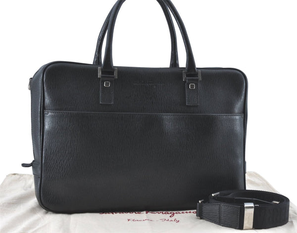 Authentic Ferragamo 2Way Briefcase Business Shoulder Bag Leather Black J1214