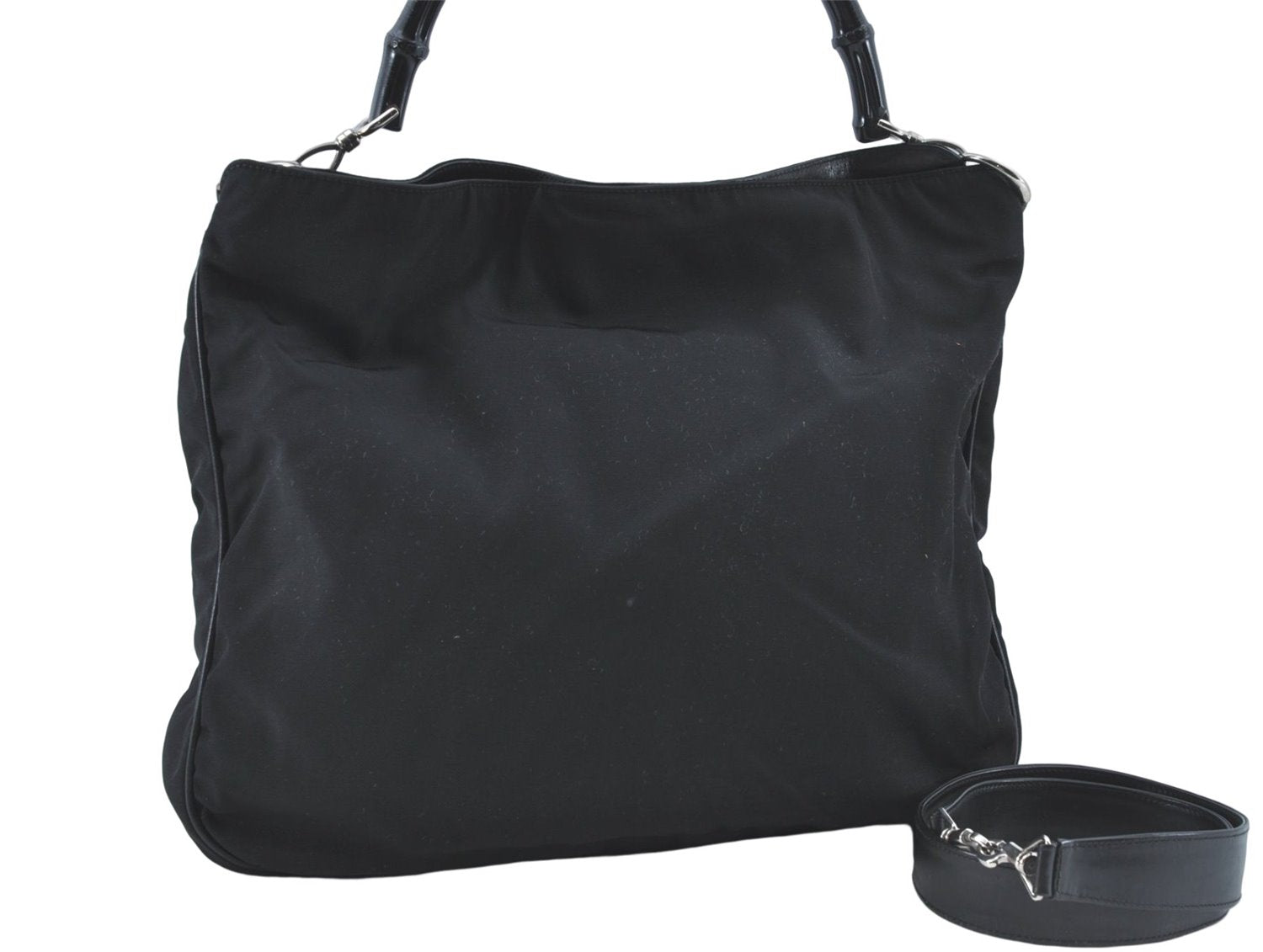 Authentic GUCCI Bamboo 2Way Shoulder Hand Bag Nylon Leather 0011577 Black J1242