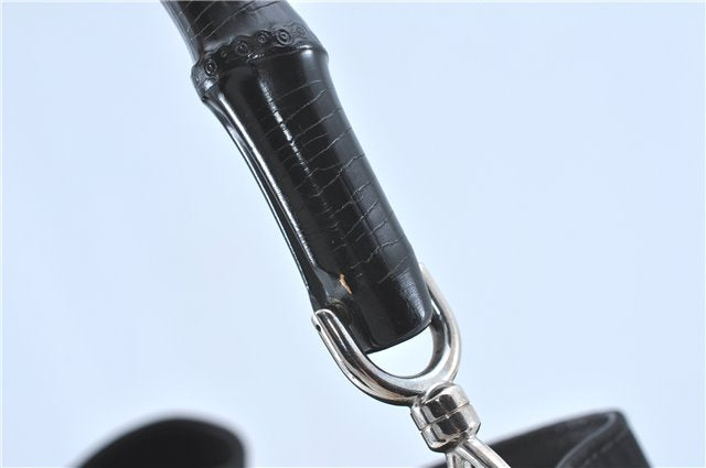 Authentic GUCCI Bamboo 2Way Shoulder Hand Bag Nylon Leather 0011577 Black J1242