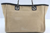 Authentic CHANEL Deauville Line CC Shoulder Tote Bag Canvas Leather Beige J1245