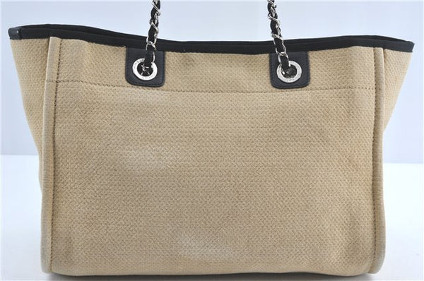 Authentic CHANEL Deauville Line CC Shoulder Tote Bag Canvas Leather Beige J1245