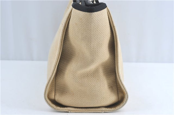 Authentic CHANEL Deauville Line CC Shoulder Tote Bag Canvas Leather Beige J1245