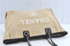 Authentic CHANEL Deauville Line CC Shoulder Tote Bag Canvas Leather Beige J1245