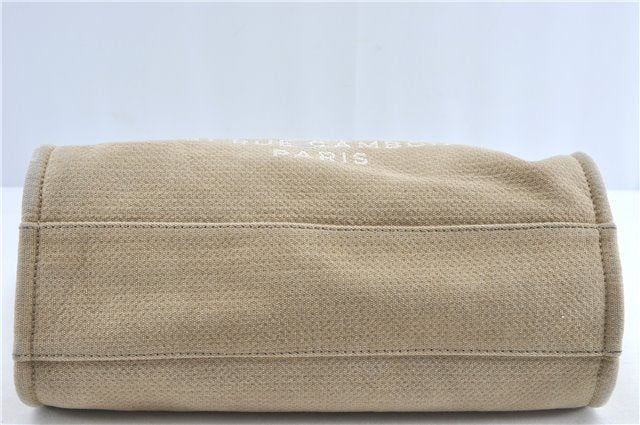 Authentic CHANEL Deauville Line CC Shoulder Tote Bag Canvas Leather Beige J1245