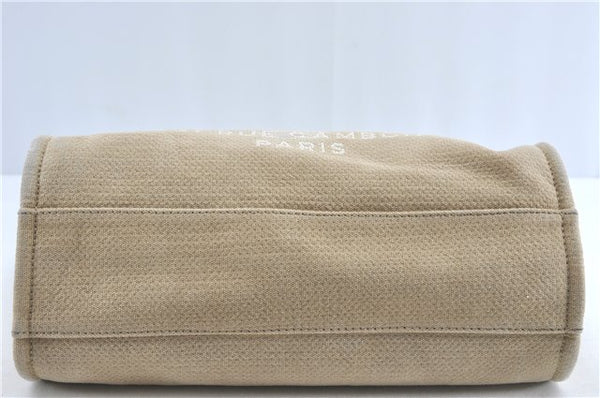 Authentic CHANEL Deauville Line CC Shoulder Tote Bag Canvas Leather Beige J1245
