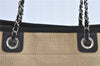 Authentic CHANEL Deauville Line CC Shoulder Tote Bag Canvas Leather Beige J1245