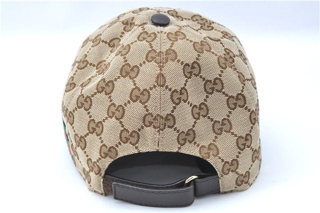 Authentic GUCCI Web Sherry Line Cap GG Canvas Leather Size L 200035 Brown J1250