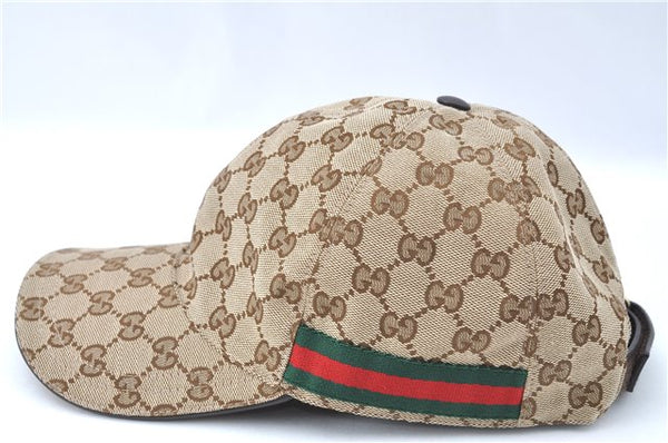 Authentic GUCCI Web Sherry Line Cap GG Canvas Leather Size L 200035 Brown J1250