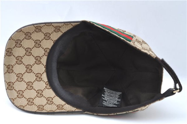 Authentic GUCCI Web Sherry Line Cap GG Canvas Leather Size L 200035 Brown J1250