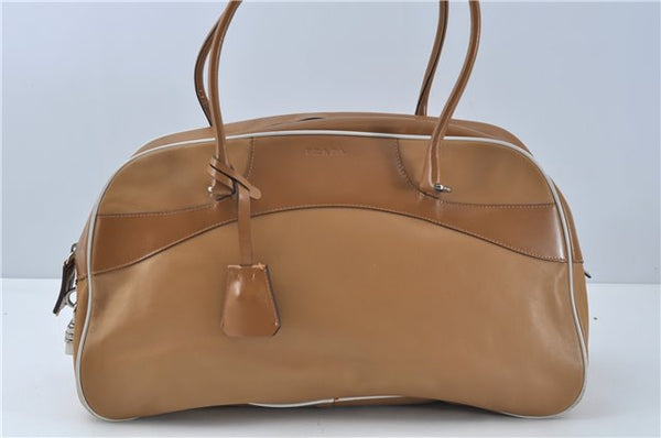 Authentic PRADA Leather Shoulder Hand Bag Purse Light Brown J1251