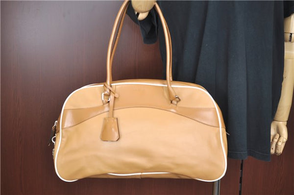 Authentic PRADA Leather Shoulder Hand Bag Purse Light Brown J1251