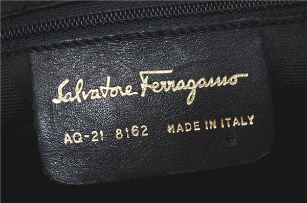 Authentic Ferragamo Gancini Leather Shoulder Bag Black SF J1256