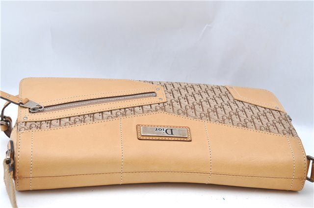 Auth Christian Dior Trotter Shoulder Hand Bag Purse Canvas Leather Beige J1258