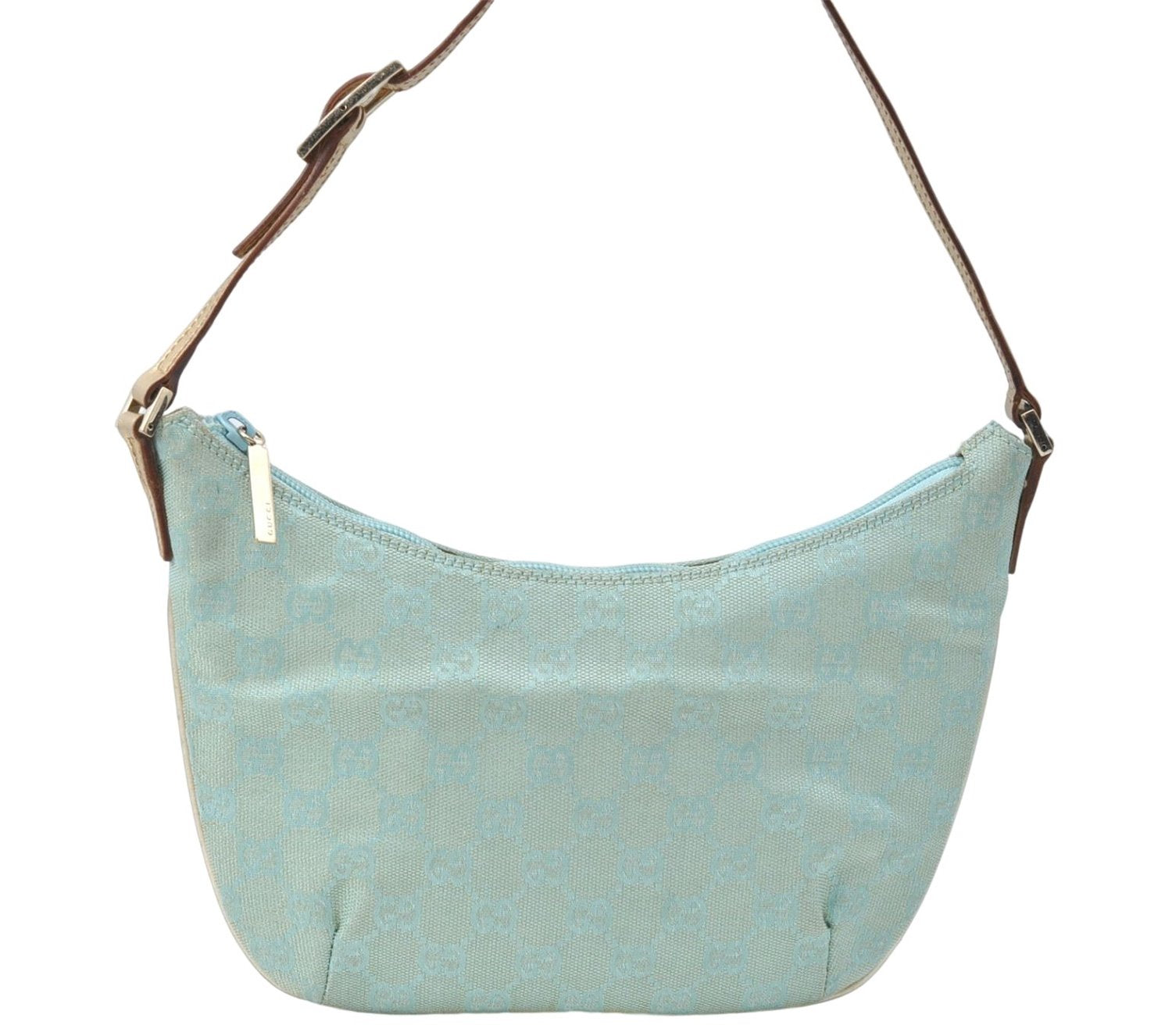 Authentic GUCCI Shoulder Hand Bag GG Canvas Leather 0050813 Light Blue J1260