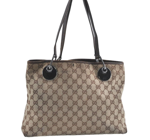 Authentic GUCCI Eclipse Shoulder Tote Bag GG Canvas Leather 120837 Brown J1262