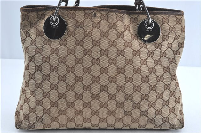 Authentic GUCCI Eclipse Shoulder Tote Bag GG Canvas Leather 120837 Brown J1262