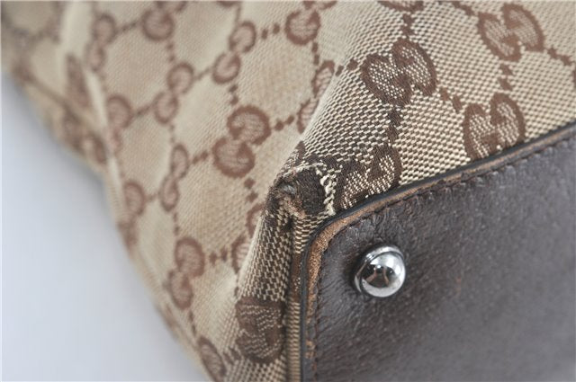 Authentic GUCCI Eclipse Shoulder Tote Bag GG Canvas Leather 120837 Brown J1262