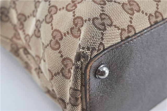 Authentic GUCCI Eclipse Shoulder Tote Bag GG Canvas Leather 120837 Brown J1262