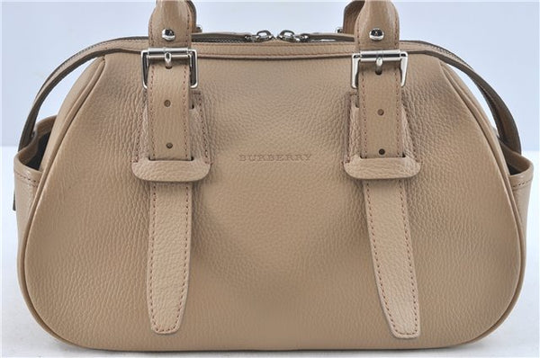 Authentic BURBERRY Vintage Leather Hand Boston Bag Beige J1265