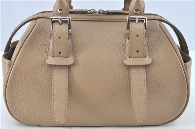 Authentic BURBERRY Vintage Leather Hand Boston Bag Beige J1265