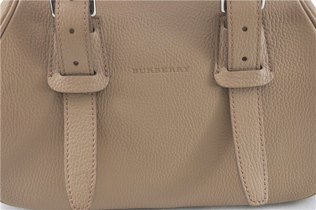 Authentic BURBERRY Vintage Leather Hand Boston Bag Beige J1265