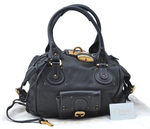 Authentic Chloe Paddington Leather Shoulder Hand Bag Purse Black J1275