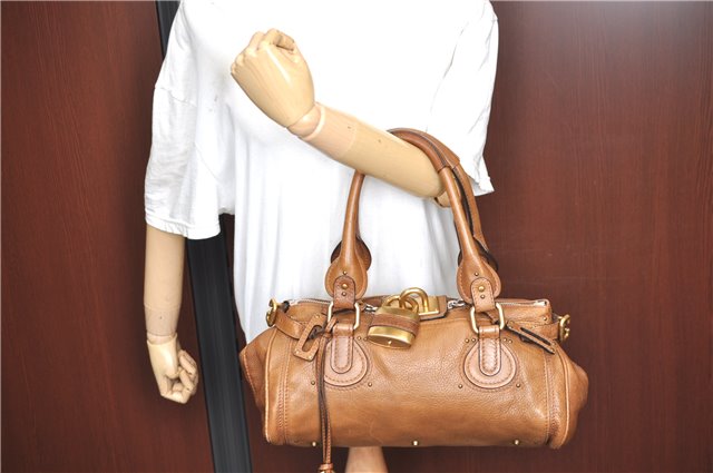 Authentic Chloe Paddington Leather Shoulder Hand Bag Purse Brown J1276