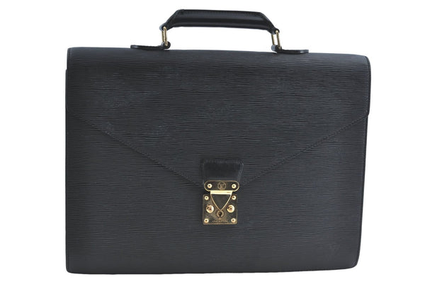 Auth Louis Vuitton Epi Serviette Ambassadeur Black Briefcase M54412 LV J1283