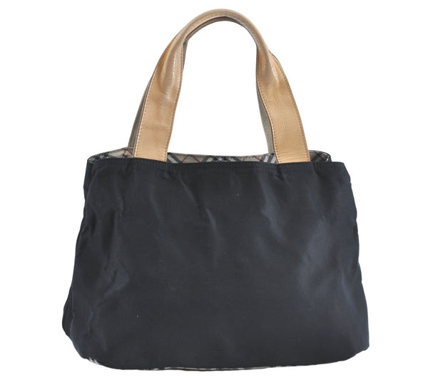Authentic BURBERRY Vintage Check Nylon Leather Shoulder Hand Bag Black J1294